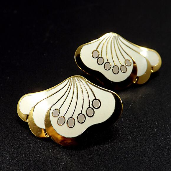 Laurel Burch "Le Fleur" Gold & White Post Earrings, Gold Plated, 1980s Vintage - Picture 9 of 10